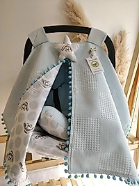 Puset Örtüsü+puset Minderi+puset Çarşafı 3'lü Set Mavi Tavşan