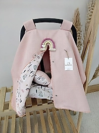 Çift Taraflı Puset Örtüsü+puset Minderi+puset Çarşafı 3'lü Set Pudra Kuğu