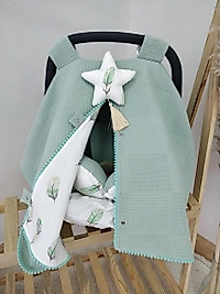 Çift Taraflı Puset Örtüsü+puset Minderi+puset Çarşafı 3'lü Set Yeşil Tüy