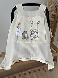 Tek Puset Örtüsü Tek Katlı Müslin Nakışlı Krem Kirpi-Tavşan (Özel Üretim)