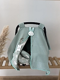 Çift Taraflı Puset Örtüsü Puset Minderi Puset Çarşafı 3'lü Set Yeşil Tavşan