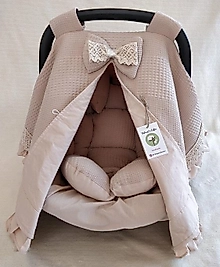 Puset Örtüsü+puset Minderi+puset Çarşafı 3'lü Set Bej Dantelli-fırfırlı