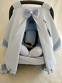 Puset Örtüsü+puset Minderi+puset Çarşafı 3'lü Set Mavi Dantelli-fırfırlı