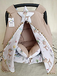 Puset Örtüsü+puset Minderi+puset Çarşafı 3'lü Set Bej Ormandaki Ceylan