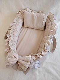 % 100 Pamuklu Waffle Pike Ve Poplin Kumaş Dantelli Ve Fırfırlı Babynest Yastık Bej