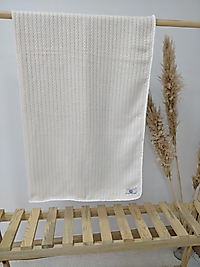 Organik Pamuk Örgü Pike Bebek Battaniyesi Bej