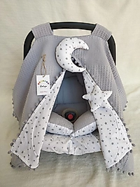 Puset Örtüsü+puset Minderi+puset Çarşafı 3'lü Set Yıldızlı Gri