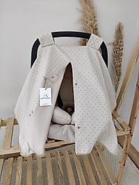 Çift Taraflı Puset Örtüsü+puset Minderi+puset Çarşafı 3'lü Set Düz Bej-puantiyeli