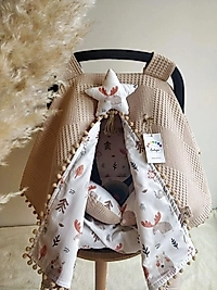 Çift Taraflı Puset Örtüsü+puset Minderi+puset Çarşafı 3'lü Set Bej Geyik