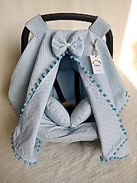 Puset Örtüsü+puset Minderi+puset Çarşafı 3'lü Set Mavi Puantiyeli