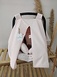 Çift Taraflı Puset Örtüsü+puset Minderi+puset Çarşafı 3'lü Set Düz Pembe-puantiyeli