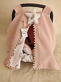 Puset Örtüsü+puset Minderi+puset Çarşafı 3'lü Set Pudra Tüy Desen