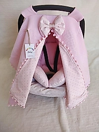 Puset Örtüsü+puset Minderi+puset Çarşafı 3'lü Set Puantiyeli Pembe