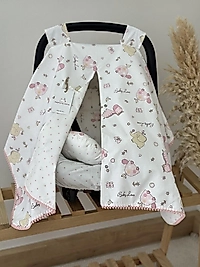 Çift Taraflı Puset Örtüsü+puset Minderi+puset Çarşafı 3'lü Set Pembe Baby Love Bird