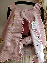 Çift Taraflı Puset Örtüsü+puset Minderi+puset Çarşafı 3'lü Set Pembe (bebeğinizin Ismi Yazılı)