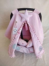 Puset Örtüsü+puset Minderi+puset Çarşafı 3'lü Set Pembe