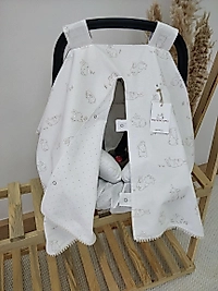 Çift Taraflı Puset Örtüsü+puset Minderi+puset Çarşafı 3'lü Set Bej Oyuncu Tavşan