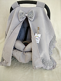 Puset Örtüsü+puset Minderi+puset Çarşafı 3'lü Set Gri Dantelli-fırfırlı