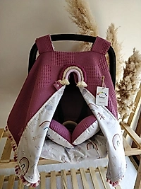 Çift Taraflı Puset Örtüsü+puset Minderi+puset Çarşafı 3'lü Set Vişne Gökkuşağı Renkli Püsküllü