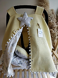 Çift Taraflı Puset Örtüsü+puset Minderi+puset Çarşafı 3'lü Set Sarı Yeldeğirmeni Ve Kaz