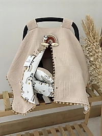 Çift Taraflı Puset Örtüsü Puset Minderi Puset Çarşafı 3'lü Set Bej Panda Ve Gökkuşağı