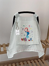 Tek Puset Örtüsü Tek Katlı Müslin Nakışlı Deniz Kızı Yeşil (Özel Üretim)