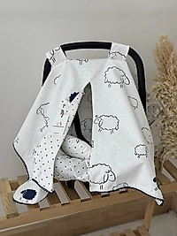 Çift Taraflı Puset Örtüsü+puset Minderi+puset Çarşafı 3'lü Set Lacivert Kuzum