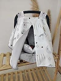 Çift Taraflı Puset Örtüsü+puset Minderi+puset Çarşafı 3'lü Set Düz Gri-uykucu Ayı