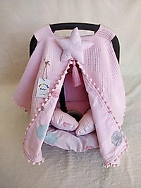 Puset Örtüsü+puset Minderi+puset Çarşafı 3'lü Set Pembe