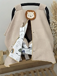 Çift Taraflı Puset Örtüsü Puset Minderi Puset Çarşafı 3'lü Set Bej Aslan Kral