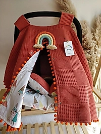 Çift Taraflı Puset Örtüsü+puset Minderi+puset Çarşafı 3'lü Set Kiremit Renkli Ağaç Ve Tepeler