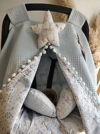 Puset Örtüsü Puset Minderi Puset Çarşafı 3'lü Set Bebe Mavisi Ceylan Ailesi