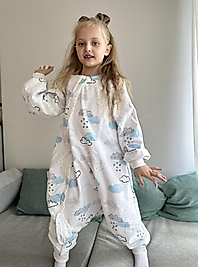 Çift Kat Pazen Tak-çıkar Seyyar Kollu (1-tog) Uyku Tulumu Turkuaz Mavi Bulutlar