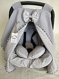 Puset Örtüsü+puset Minderi+puset Çarşafı 3'lü Set Puantiyeli Gri