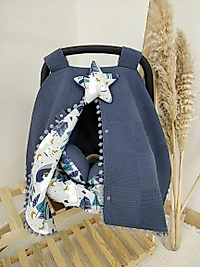 Çift Taraflı Puset Örtüsü+puset Minderi+puset Çarşafı 3'lü Set Indigo Kutup Ayısı