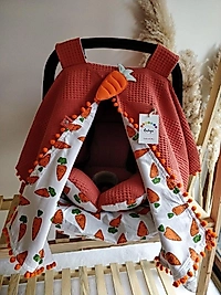 Çift Taraflı Puset Örtüsü+puset Minderi+puset Çarşafı 3'lü Set Kiremit Havuç