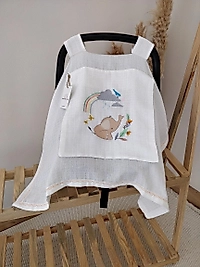 Tek Puset Örtüsü Tek Katlı Müslin Nakışlı Beyaz-fil (özel Üretim)