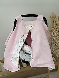 Çift Taraflı Puset Örtüsü Puset Minderi Puset Çarşafı 3'lü Set Pembe Baby Love Bird