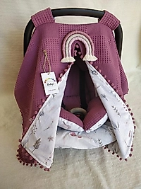 Puset Örtüsü+puset Minderi+puset Çarşafı 3'lü Set Mantar Ve Salyangoz Vişne Rengi