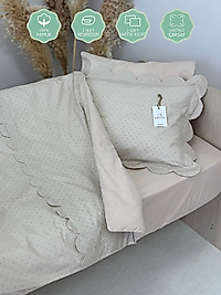 % 100 Pamuk Bebek Nevresim Takımı Bej Puantiyeli (El Emeği)