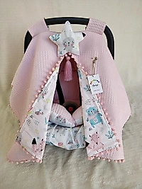 Puset Örtüsü+puset Minderi+puset Çarşafı 3'lü Set Hayvanlar Alemi Pembe