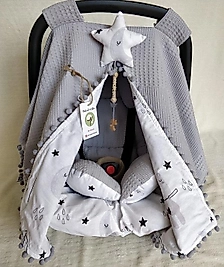 Puset Örtüsü Puset Minderi Puset Çarşafı 3'lü Set Uykucu Ayı Gri (BEBEĞİNİZİN İSMİ YAZILI)