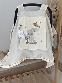 Tek Puset Örtüsü Tek Katlı Müslin Nakışlı Krem Scooter-Tavşan (Özel Üretim)