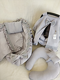 7 Parçalı Dantelli Ve Fırfırlı Set Gri Rengi