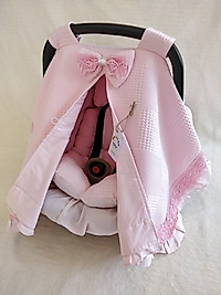 Puset Örtüsü+puset Minderi+puset Çarşafı 3'lü Set Pembe Dantelli-fırfırlı