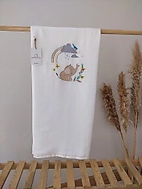 Çift Katlı Nakışlı Müslin Battaniye Beyaz-fil (özel Üretim)