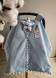 Puset Örtüsü+puset Minderi+puset Çarşafı 3'lü Set Mavi Tren Ve Uçak