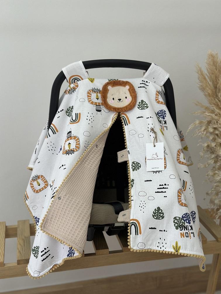 Tek Puset Örtüsü Çift Taraflı Aslan Kral Bej Renk